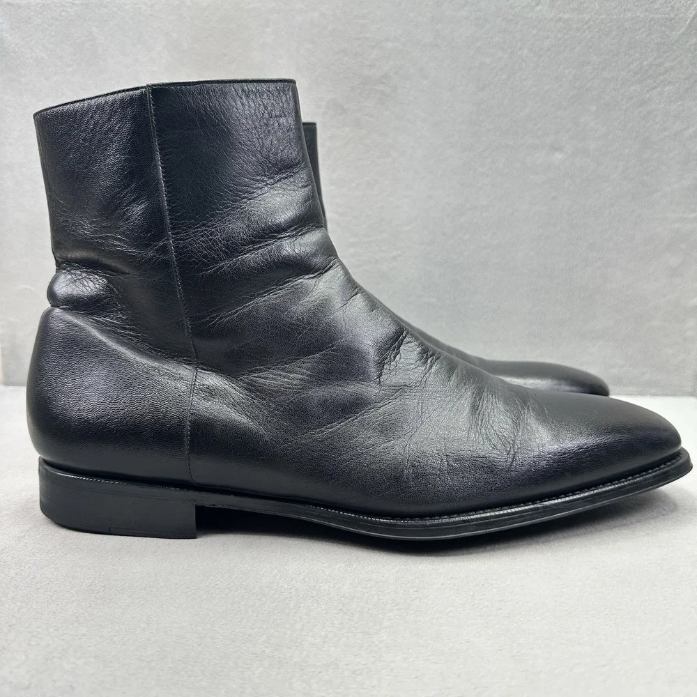 Mens Size 12 (D) Magnanni Chelsea Boots Black Leather Side Zip Handmade Spain